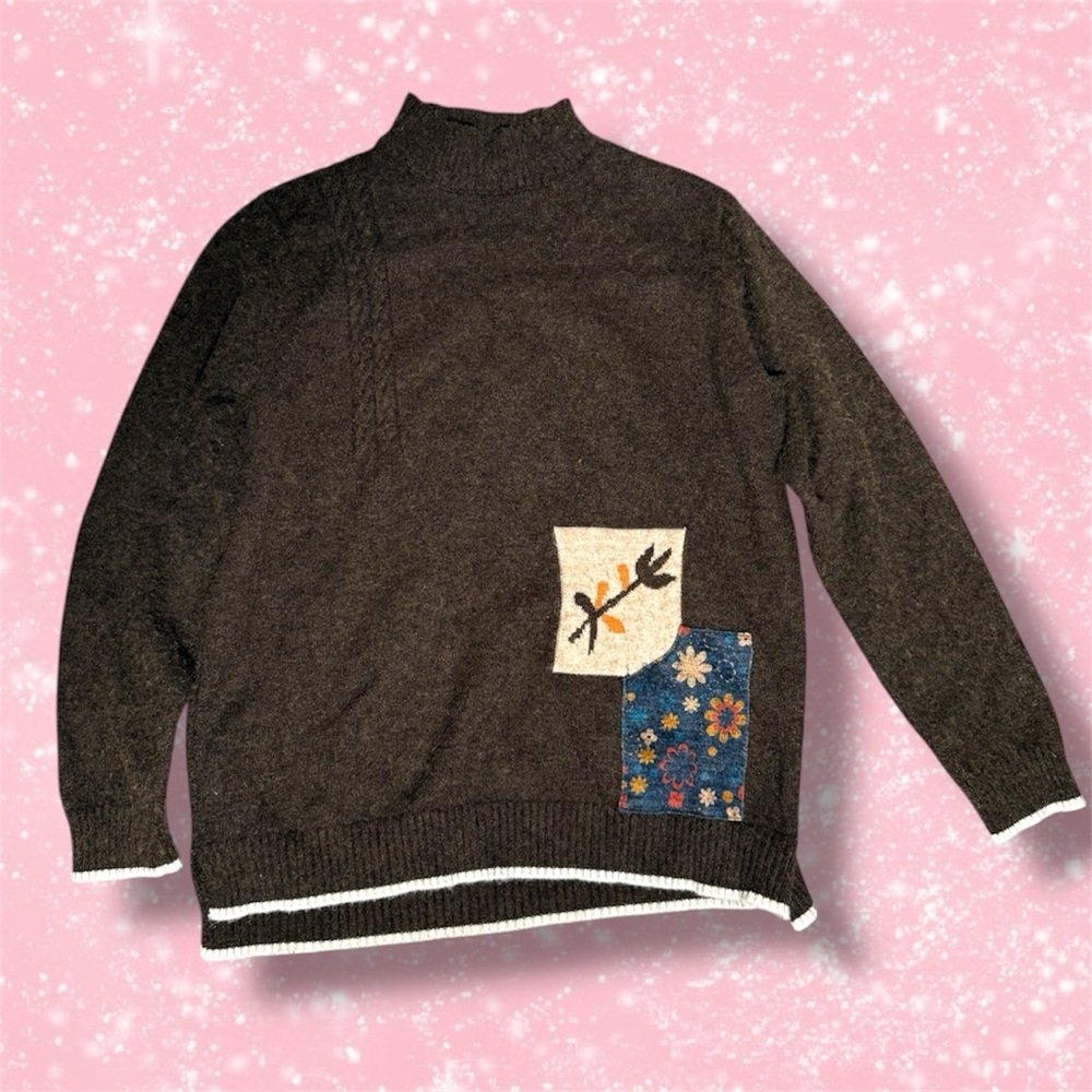Patchwork Knit Turtleneck Sweater - image 1